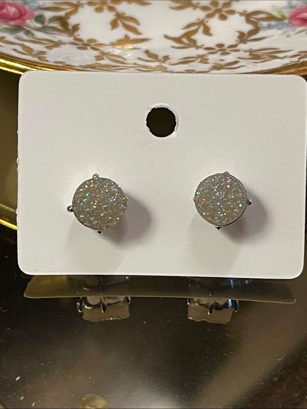 LOFT Silver Sparkle Druzy Stud Earrings